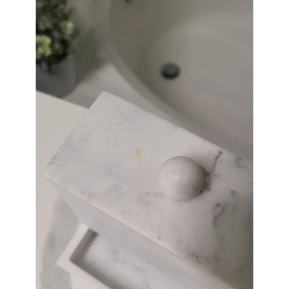 Marble Resin Q Tip Holder Bathroom Home Goods Heavyweight Stone Clean Look